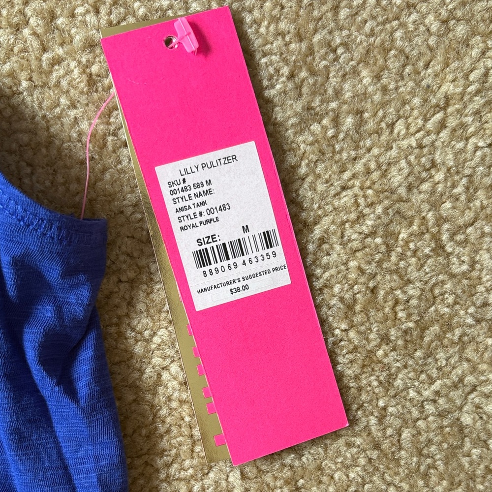 Lilly Pulitzer Royal Blue Tank Top medium nwt anisa purple luxletic Pima cotton - Picture 4 of 6